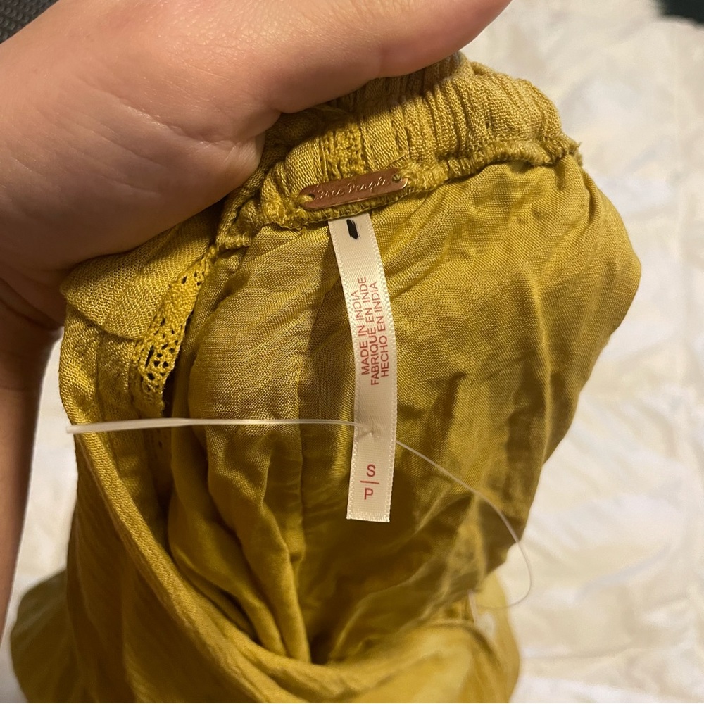 Free People Angela Jumpsuit Mustard Yellow Lace-Trim Wide-Leg Jumpsuit - Picture 6 of 7